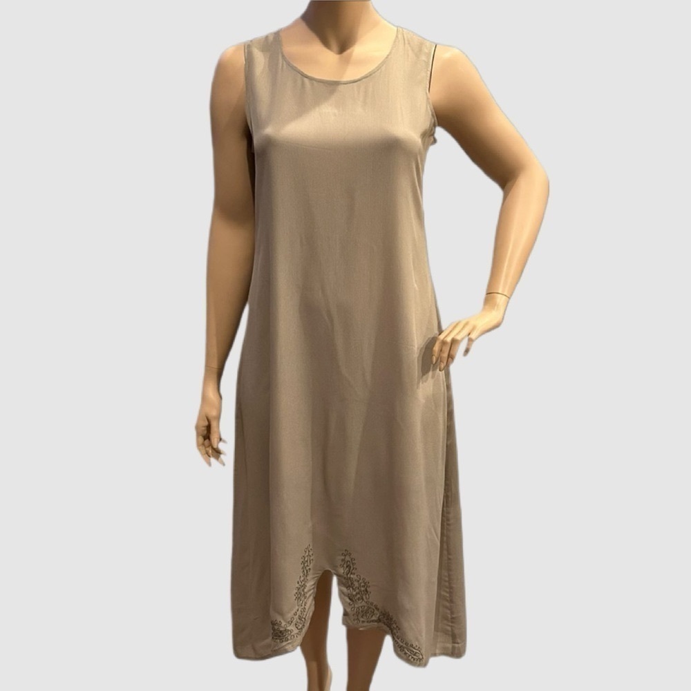 Nataya Tea Length Slip Dress Plus Size 1X Green Embroidered Hem Sleeveless NWOT